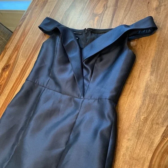 Alfred Sung Navy Midnight Blue Off The Shoulder Satin Gown Size 8 Evening Formal - Picture 13 of 15